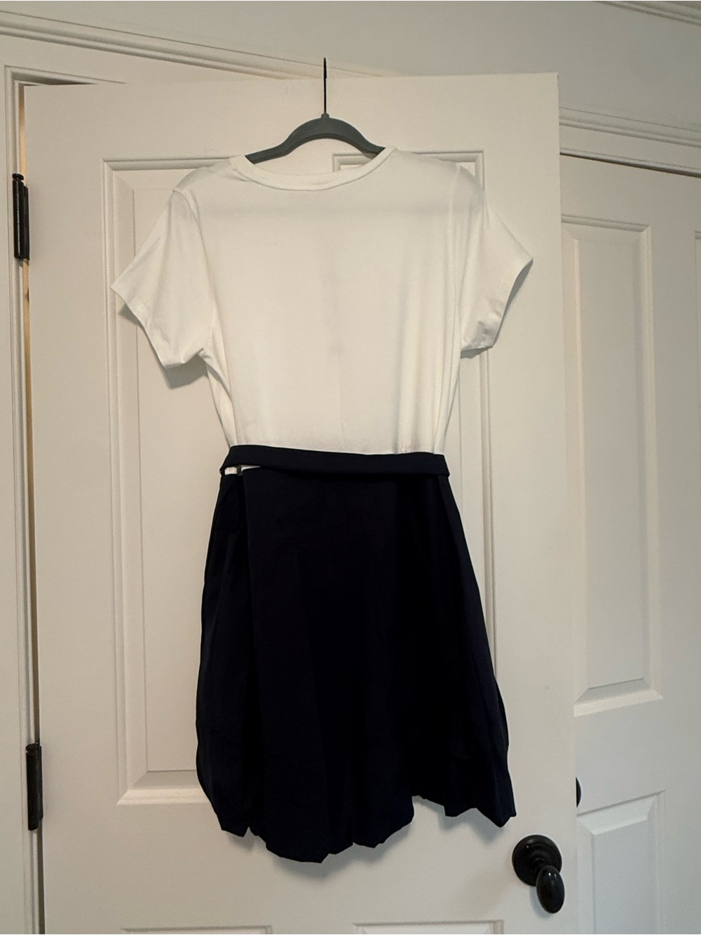 cinq a sept White Tee with Navy Mini Skirt